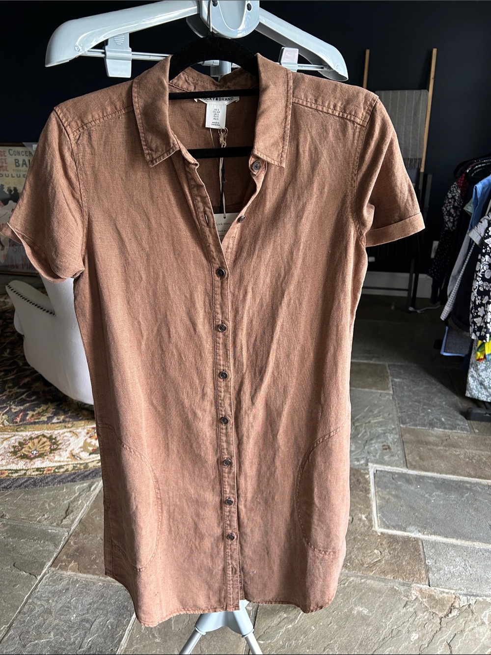 LUCKY Small Short-Sleeve Button-Front Shirt in brown.